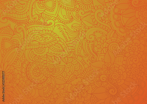 Bold orange Zentangle pattern featuring intricate linework and detailed designs, offering a vibrant and dynamic artistic background.