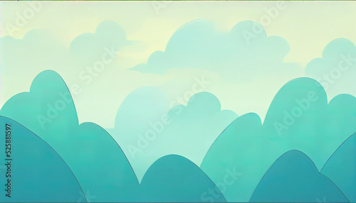 Cartoon clouds. Empty blue sky wallpaper. Abstract colorful doodle. Simple minimal backdrop. 