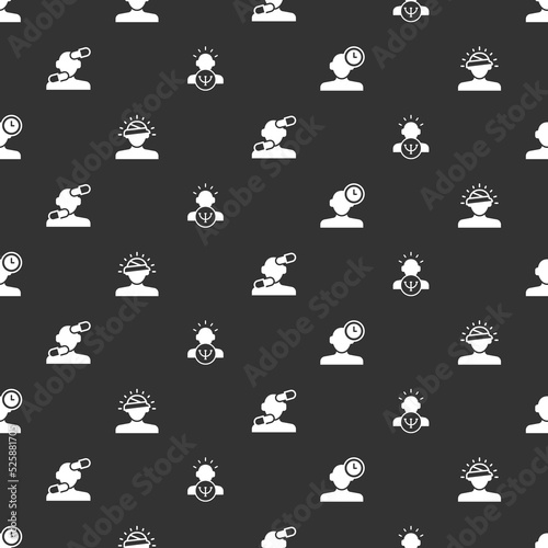Set Insomnia, Concussion, headache, Sedative pills and Psychology on seamless pattern. Vector