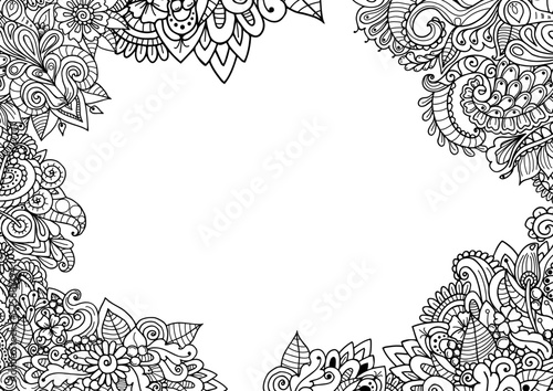 Zentangle template for greeting cards featuring a central white space and a floral border. Ideal for creating custom cards with an artistic touch. photo