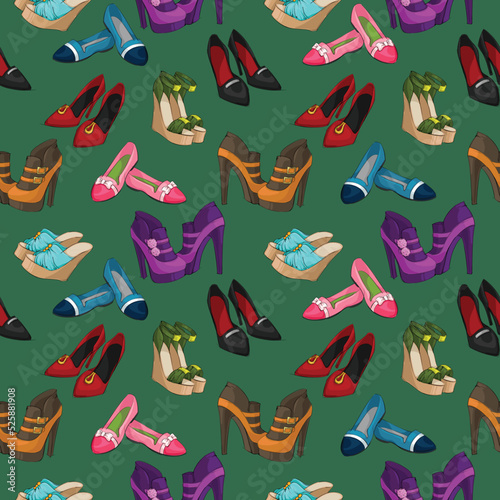 Seamless woman's fashion shoes pattern background vector illustration