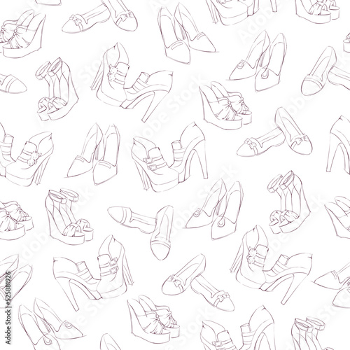 Seamless woman modern shoes sketch pattern background vector illustration