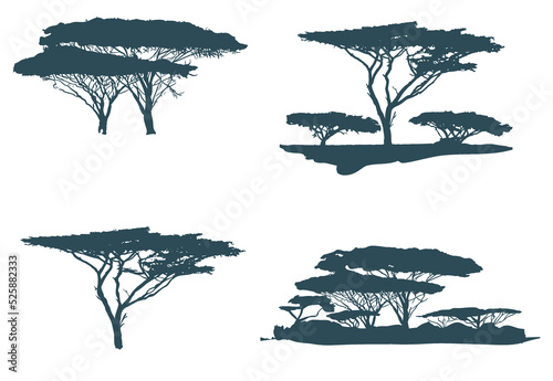 Set of savanna trees silhouettes photo