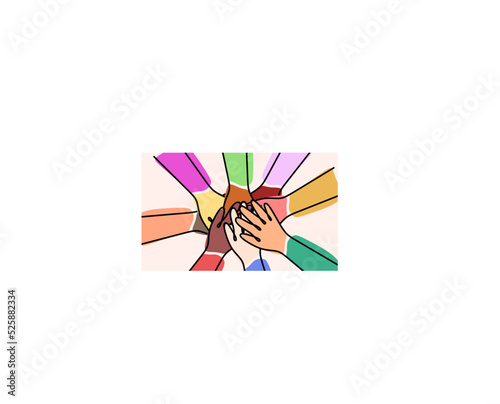 The concept of inclusion and diversity. Multiethnic hands put their hands on each other. Illustration for web, print, banner.