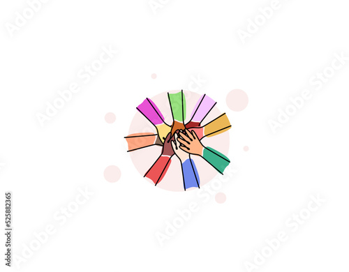 The concept of inclusion and diversity. Multiethnic hands put their hands on each other. Illustration for web, print, banner.
