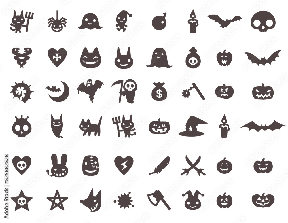 Set of cute Halloween symbols, badges and icons