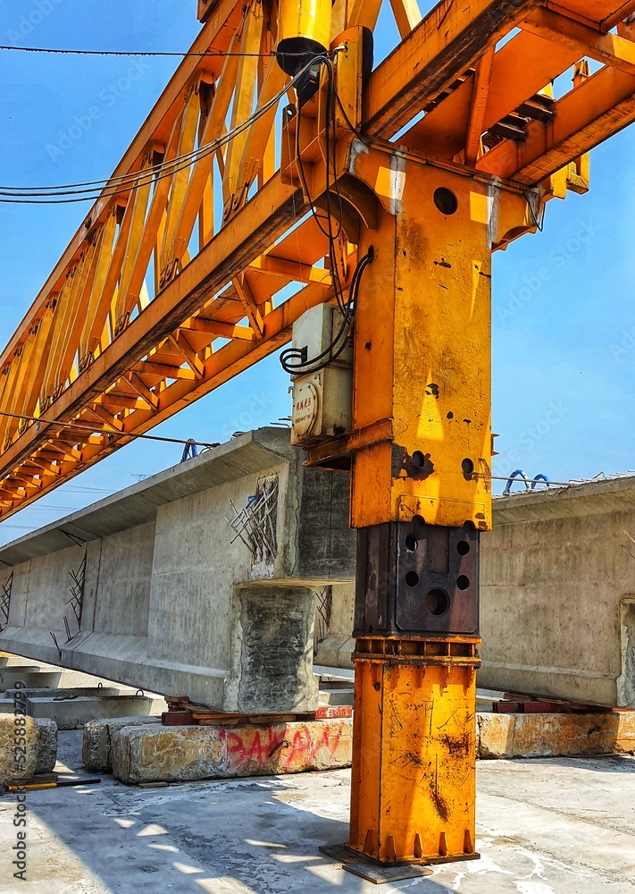 This is the steel structure of a launcher gantry that will be used for erection precast concrete I Girder (PCI Girder).