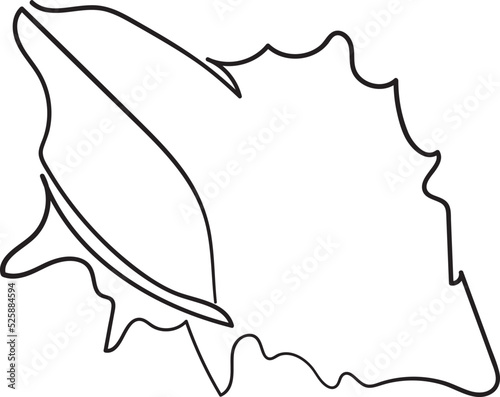 Seashell in One continuous line drawing style for logo or emblem.  Modern simple vector illustration. Hand drawn marine illustrations of seashells. Summer tropical ocean beach style.