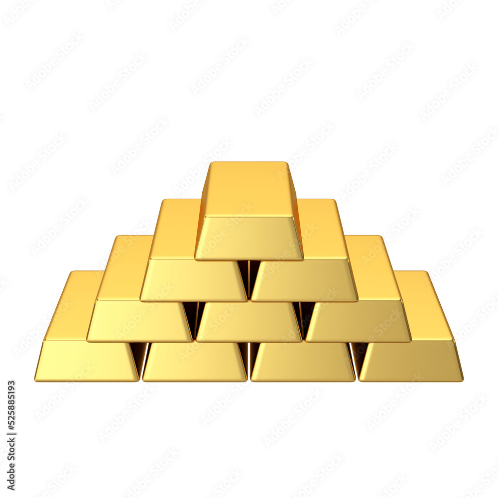 Gold bars. Gold bullion. Gold ingot. 3D element. Gold bars. Gold bullion. Gold ingot. 3D element.