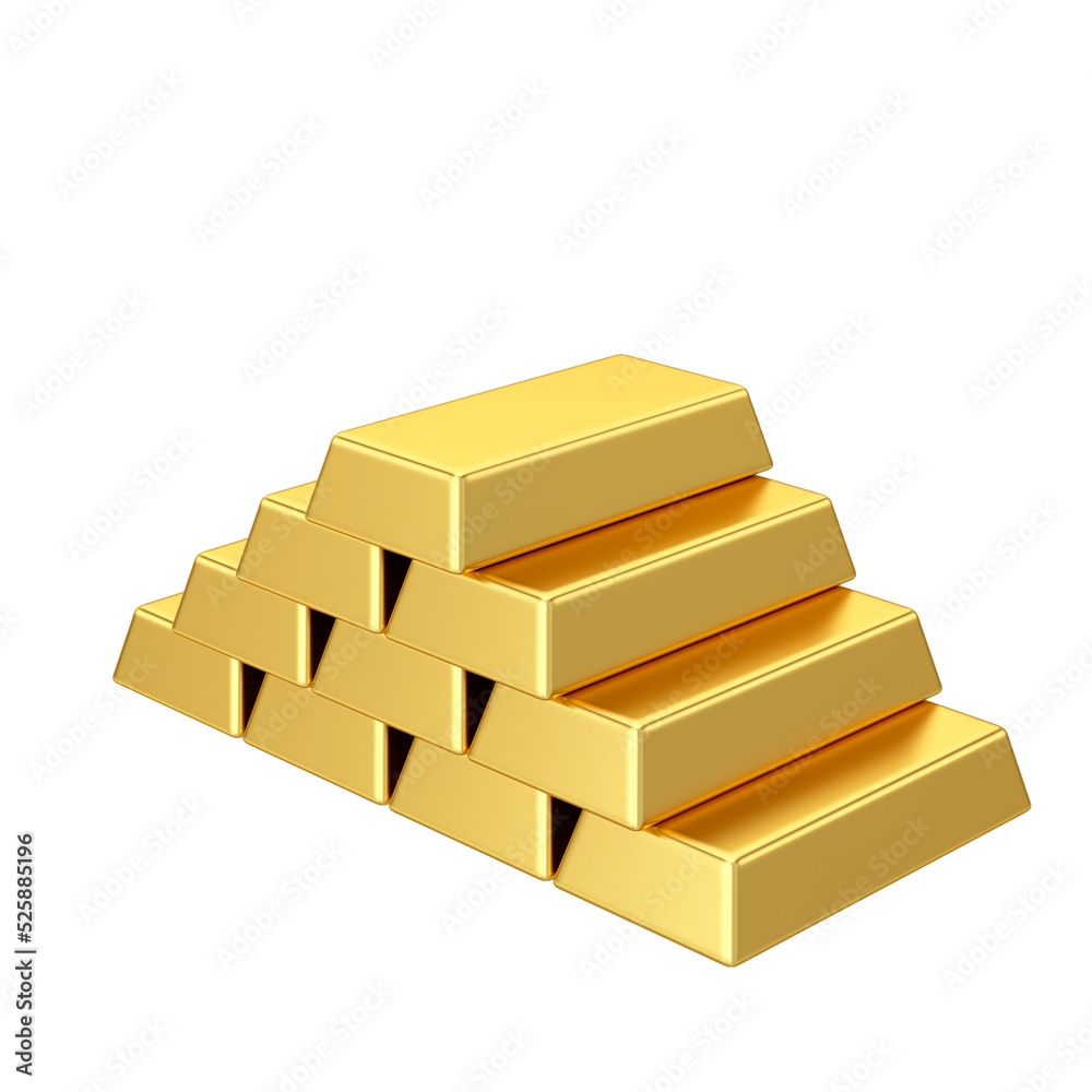 Gold bars. Gold bullion. Gold ingot. 3D element. Gold bars. Gold bullion. Gold ingot. 3D element.