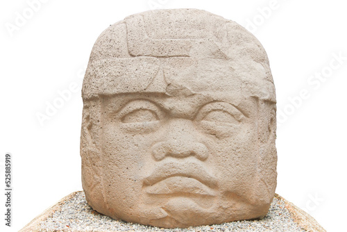 Olmec stone carving Colossal Head in La Venta park, Villahermosa, Tabasco, Mexico.