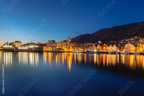 The city of Bergen captured in April. The beautiful blue hour adds charm to the city located in the fjord © PawelUchorczak