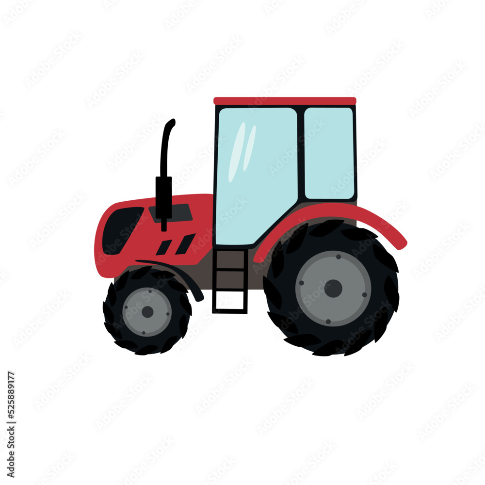 Obraz premium Red traktor vector illustration. Agricultural machinery tractor on a white background.