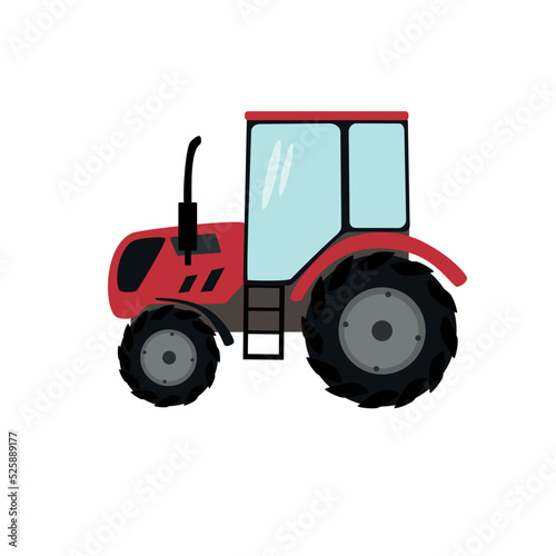 Red traktor vector illustration. Agricultural machinery tractor on a white background. 