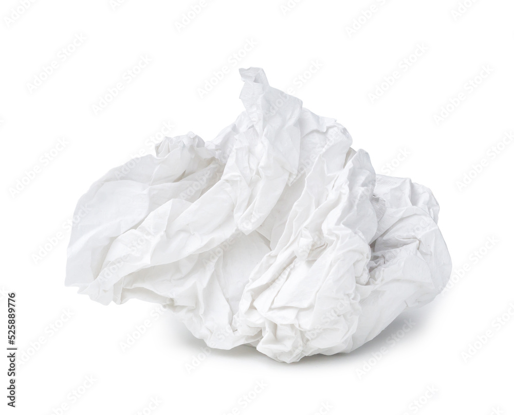 Single screwed or crumpled tissue paper after use isolated on white background with clipping path Single screwed or crumpled tissue paper after use isolated on white background with clipping path
