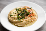 Homemade hummus with cayenne and olive oil