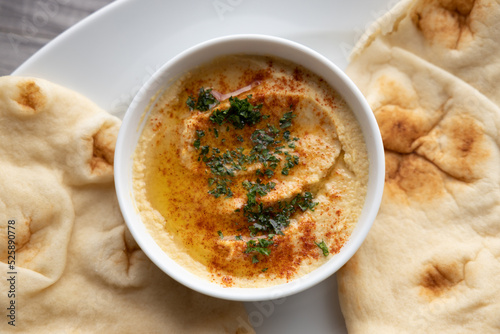 Homemade hummus with naan bread