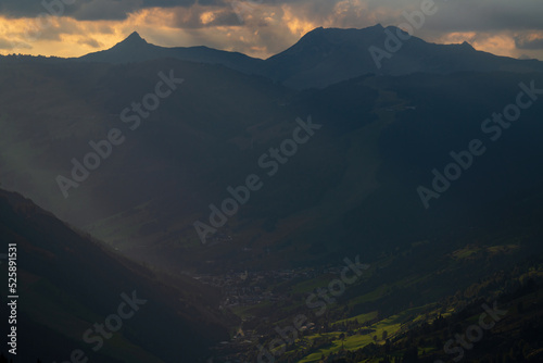 beautiful sunset on the mountains with view of the alps