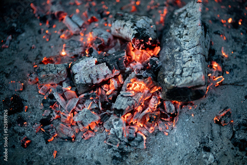 Coals burning in a fire