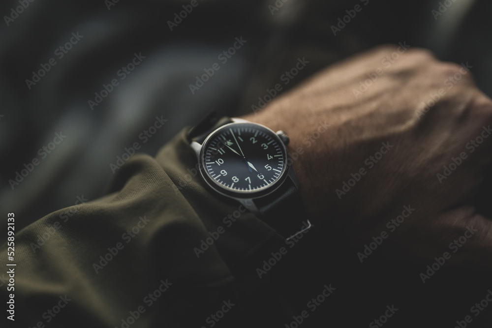 Pilot's watch on man's wrist