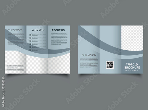 Grey Business Concept Tri-fold Design and Brochure, Catalog Vector Template