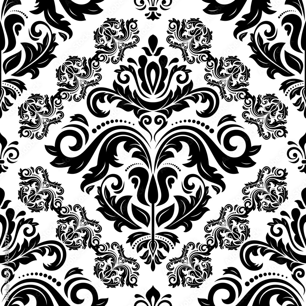 Classic seamless black and white pattern. Damask orient ornament. Classic vintage background. Orient ornament for fabric, wallpaper and packaging