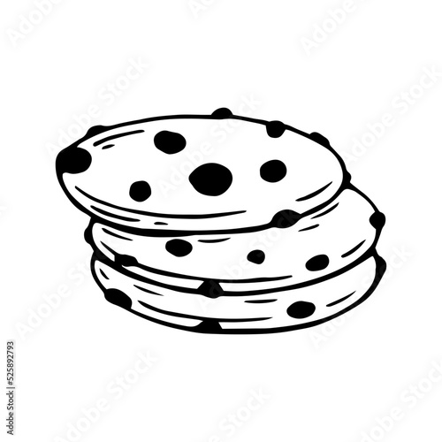 Linear sketch of oatmeal cookies with chocolate chips.Vector illustration.