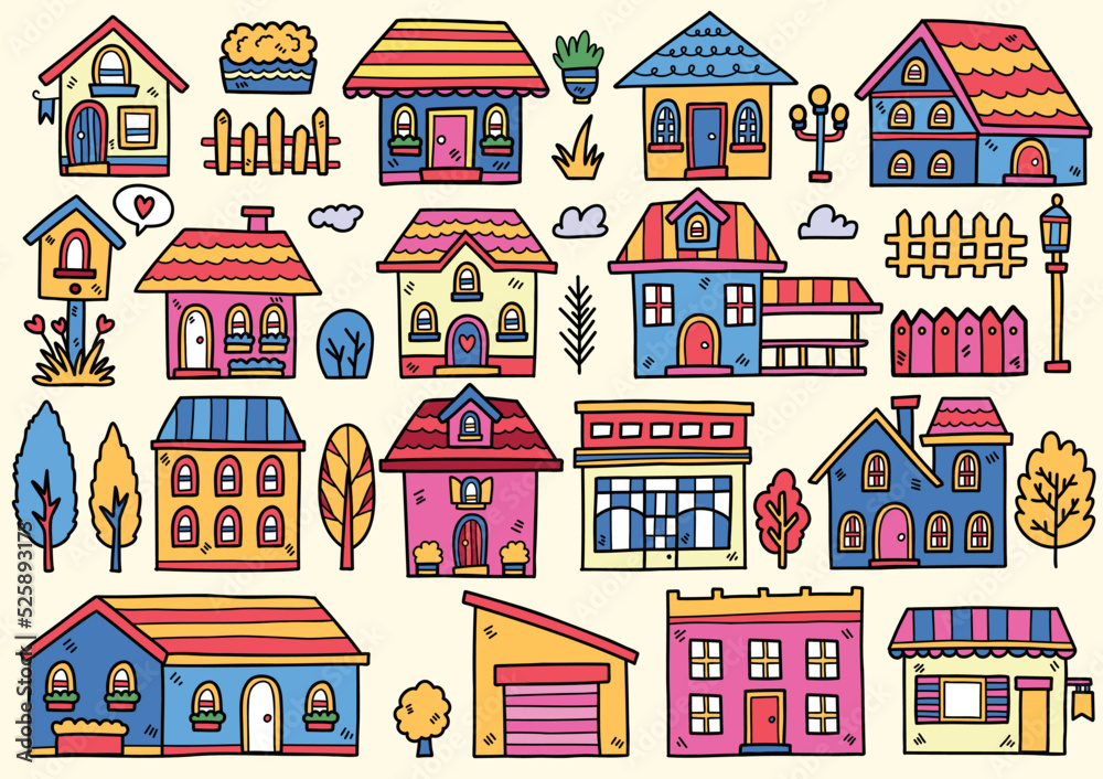 house doodle objects vector illustration for banner