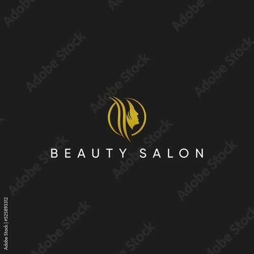 Elegant modern beauty logo design with female face silhouette, curly hair, natural leaf elements, wellness and spa concept, vector icon for salon, cosmetics, makeup, and fashion care.