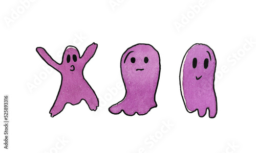 Hand painted Halloween monster character designs or cute ghost face set photo