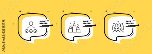 Election set icon. Electors, vote, politician, president, deputy, first place, ballot box. Politics, concept. Infographic timeline with icons and 3 steps. Vector line icon for Business and Advertising