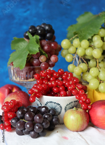 Fototapeta Naklejka Na Ścianę i Meble -  Fresh summer fruit and berry on a table. Natural antioxidants. Healthy eating concept. 