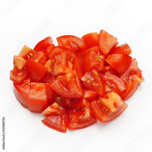 Sliced tomatoes for salad isolated on white background