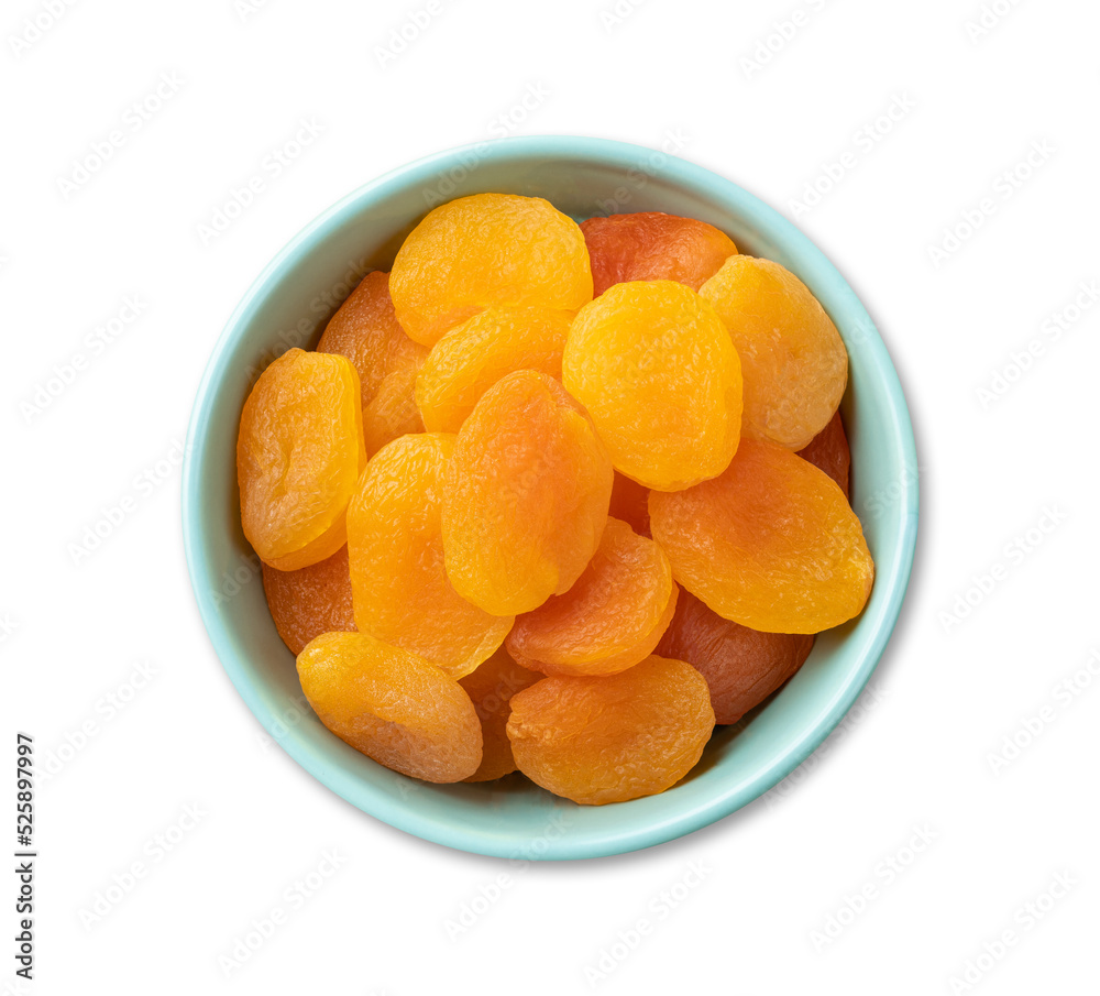 Dried apricots in a bowl isolated over white background Dried apricots in a bowl isolated over white background