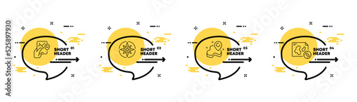 Navigation equipment set icon. Navigator, maps, compass, geolocation, pointer, location, destination, cardinal points. Geography concept. Infographic timeline with icons and 4 steps. Vector line icon