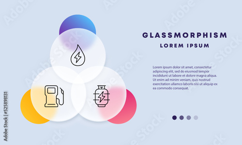 Sources of energy set icon. Water drop, lightning, hydroelectric power station, gas station, canister, electricity. Technology concept. Glassmorphism. Vector line icon for Business and Advertising