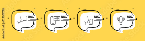 Voice set icon. Input, speech bubble, talk, speech, conversation, phone, control, microphone. Technology concept. Infographic timeline with icons and 4 steps. Vector line icon Advertising