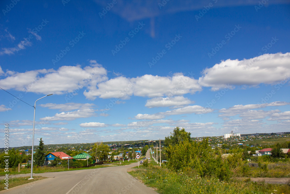 Power line near a settlement in northern Kazakhstan