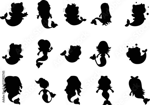  Collection of Mermaid icon flat isolated vector Silhouettes