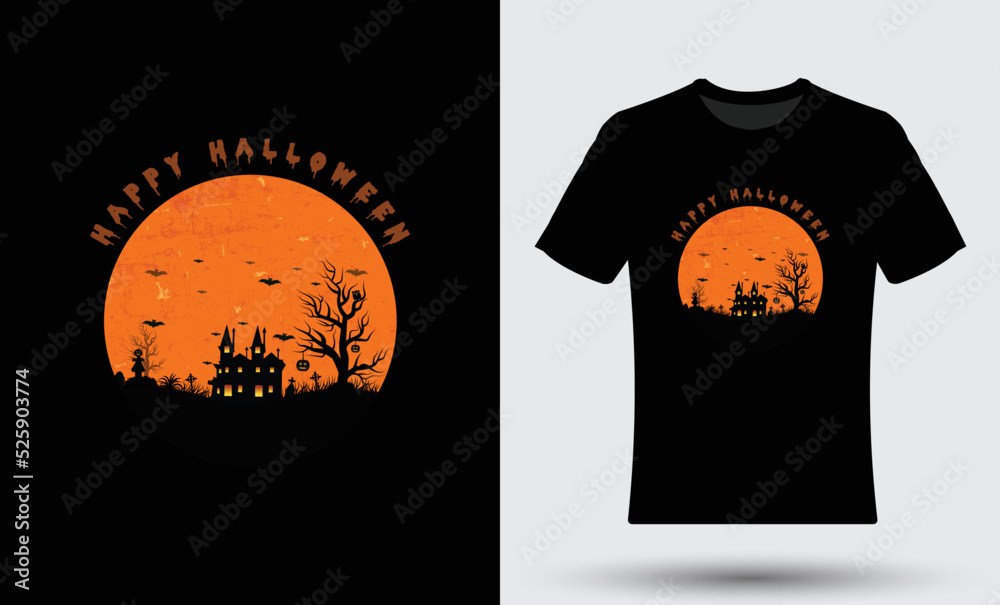 Happy halloween design with haunted house on huge moon t shirt design 18