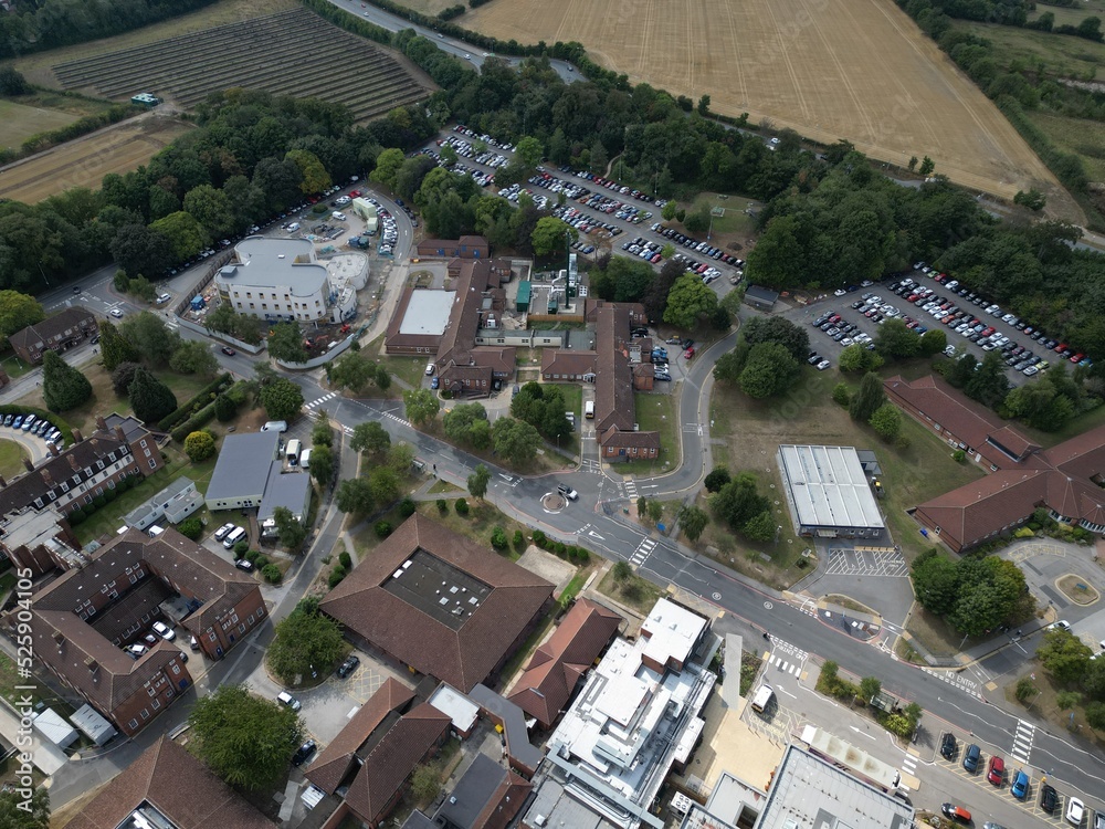 Fototapeta premium aerial view of Castle Hill Hospital is an NHS hospital to the west of Cottingham, East Riding of Yorkshire, England, and is run by Hull University Teaching Hospitals NHS Trust