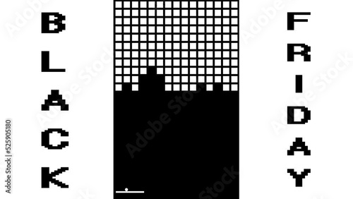 Motion design animation in the style of the black friday arkanoid video game. The ball knocks out bonuses for the sale in the form of percentage discounts of one mega sale, the inscription you win photo