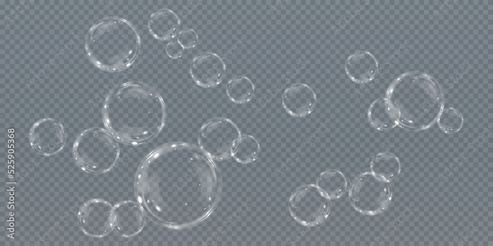 Bubble PNG. Set of realistic soap bubbles. Bubbles are located on