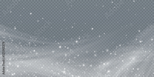 Christmas background. Powder PNG. Magic shining white dust. Fine  shiny dust particles fall off slightly. Fantastic shimmer effect.