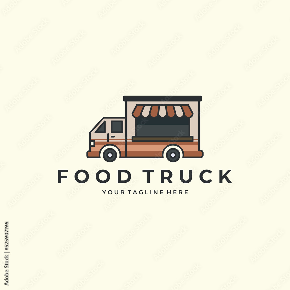flat color food truck style logo vector icon design template illustration