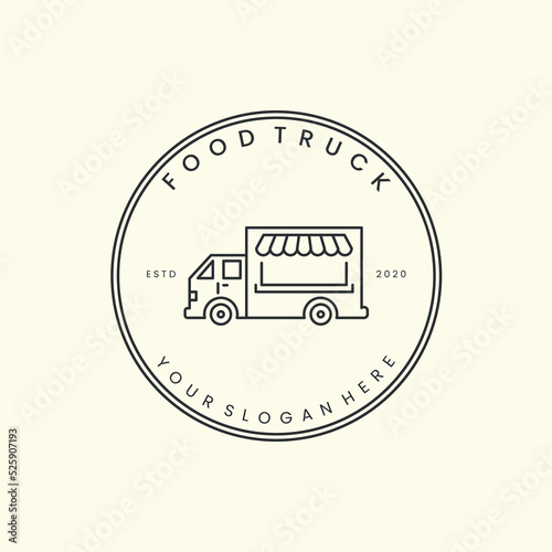 linear and insignia food truck style logo vector icon design template illustration