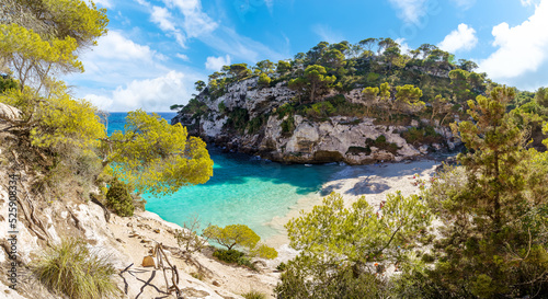 Landscape with Cala Macarelleta beach, Menorca island, Spain photo