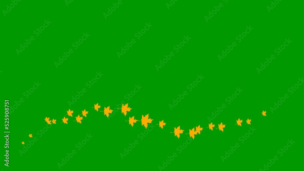 Animated autumn orange leaves fly from left to right. Golden autumn. Looped video. A wave of flying leaves on green background. Animated autumn orange leaves fly from left to right. Golden autumn. Looped video. A wave of flying leaves on green background.