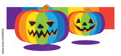 Multicolored halloween pumpkins with funny evil faces. Ideal for invitations, posters, flyers, cards. Colorful and festive vector design. colorful halloween