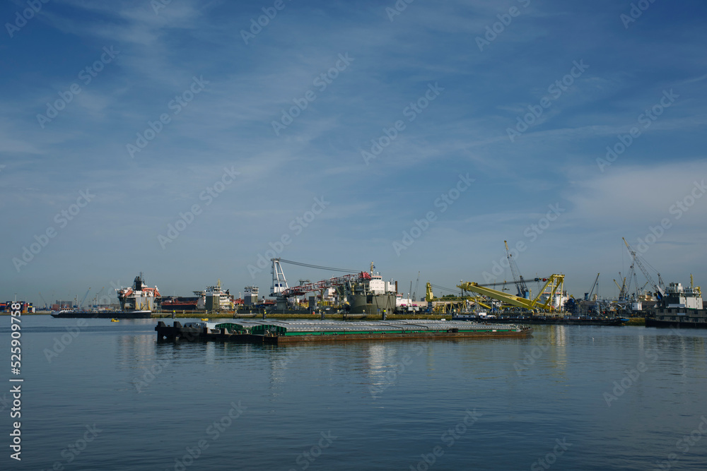 Rotterdam Waalhaven, largest dug harbor basin in the world, directly connected with the North Sea.